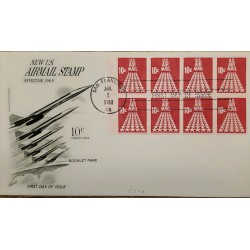 J) 1968 UNITED STATES, STARS, BLOCK OF 8, NEW US AIRMAIL, STAMPS, FDC