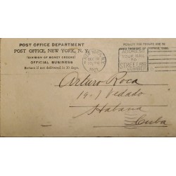 J) 1921 UNITED STATES, OPST OFFICE DEPARTMENT NEW YORK, POSTCARD, CIRCULATED COVER