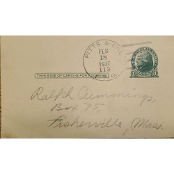 J) 1937 UNITED STATES, JEFFERSON, POSTCARD, POSTAL STATIONARY, AIRMAIL, CIRCULATED COVER, FROM PITTS & CHILL