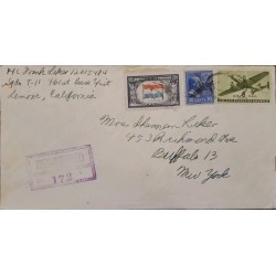 J) 1944 UNITED STATES, FLAG, AIRPLANE. MULTIPLE STAMPS, REGISTERED, AIRMAIL, CIRCULATED COVER