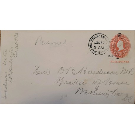 J) 1900 UNITED STATES, WASHINGTON, US OCUPPATION IN PHILIPPINES, POSTAL STATIONARY, CIRCULATED COVER, FROM USA