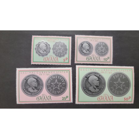 SO) GHANA, DECIMAL CURRENCY SYSTEM REPRESENTATIVE STAMPS OF COINS, MINT