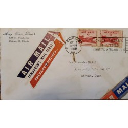 J) 1958 UNITED STATES, AIRPLANE, WITH SLOGAN CANCELLATION, AIRMAIL, CIRCULATED COVER, FROM CHICAGO TO CARIBE