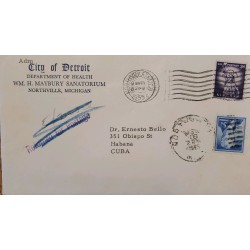 J) 1955 UNITED STATES, IN GOD WE TRUST, MULTIPLE STAMPS, AIRMAIL, CIRCULATED COVER, FROM MICHIGAN TO CARIBE