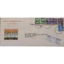 J) 1954 UNITED STATES, WASHINGTON, JEFFERSON, MULTIPLE STAMPS, AIRMAIL, CIRCULATED COVER, FROM MICHIGAN TO CARIBE
