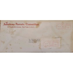 J) 1954 UNITED STATES, METTER STAMPS, AMERICAN PARENTS COMMITTEE, AIRMAIL, CIRCULATED COVER, FROM NEW YORK TO CARIBE