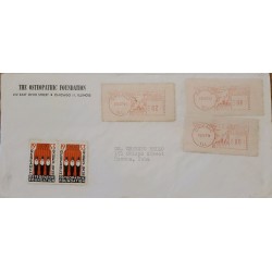 J) 1954 UNITED STATES, METTER STAMPS, THE OSTEOPATHIC FOUNDATION, MULTIPLE STAMPS, AIRMAIL, CIRCULATED COVER