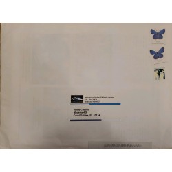 J) 2002 UNITED STATES, BUTTERFLY, MULTIPLE STAMPS, AIRMAIL, CIRCULATED COVER, FROM USA TO MIAMI
