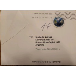 J) 2014 UNITED STATES, EARTH, AIRMAIL, CIRCULATED COVER, FROM NEW YORK TO ARGENTINA