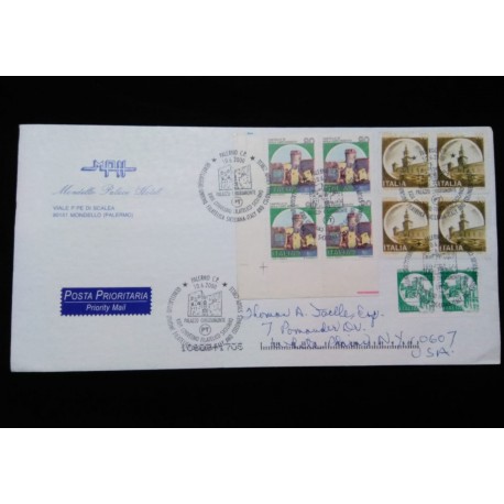 J) 2000 ITALY, MULTIPLE STAMPS, AIRMAIL, CIRCULATED COVER, FROM ITALY TO USA