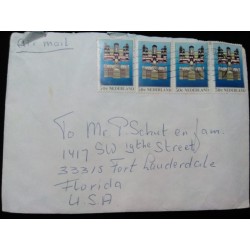 J) 1992 NETHERLAND, CHURCH, STRIP OF 4, AIRMAIL, CIRCULATED COVER, FROM NETHERLAND TO FLORIDA