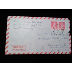 J) 1952 NETHERLAND, HORIZONTAL PAIR, AIRMAIL, CIRCULATED COVER, FROM USA