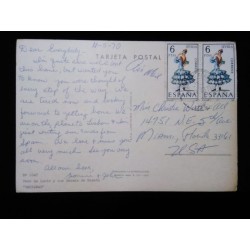 J) 1970 SPAIN, SEVILLA, TYPICAL CUSTOMES, HORIZONTAL PAIR, POSTCARD, AIRMAIL, CIRCULATED COVER, FROM SPAIN TO USA