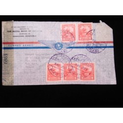 J) 1945 VENEZUELA, OPEN BY EXAMINER, MULTIPLE STAMPS, AIRMAIL, CIRCULATED COVER, FROM VENEZUELA TO NEW YORK