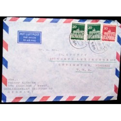 O) 1969 GERMANY, PORTICO LORSCH  20pf,  30pf, MIT LUFTPOST AIRMAIL,CIRCULATED TO USA
