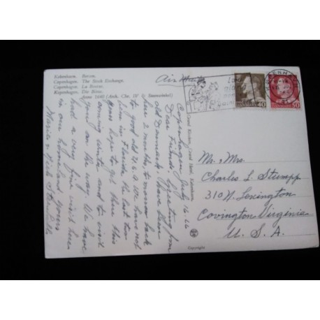 J) 1964 DENMARK HITLER, MULTIPLE STAMPS, POSTCARD, AIRMAIL, CIRULATED COVER, FROM DENMARK TO USA