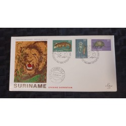 J) 1969 SURINAME, CROCODILE, ARMADILLO, MONKEY, LION, FDC