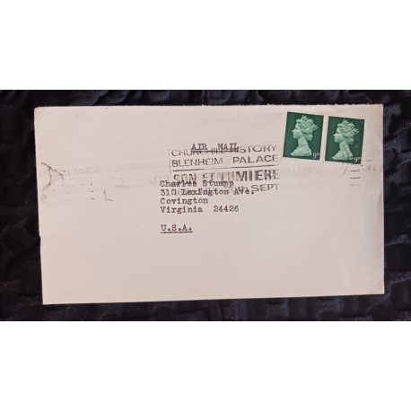 J) 1963 ENGLAND, QUEEN ELIZABETH II, HORIZONTAL PAIR, WITH SLOGAN CANCELLATION, AIRMAIL, CIRCULATED COVER