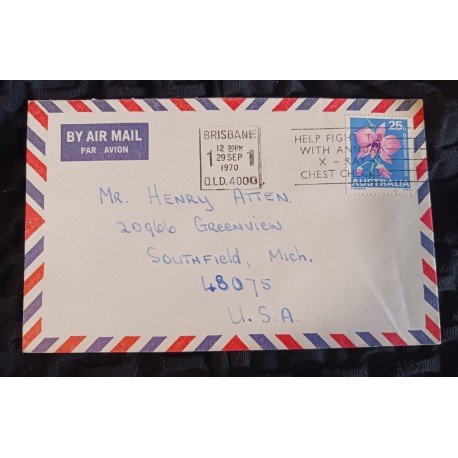 J) 1970 AUSTRALIA, FLOWER, WITH SLOGAN CANCELLATION, AIRMAIL, CIRCULATED COVER, FROM AUSTRALIA TO USA