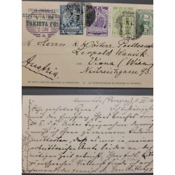 J) 1909 PARAGUAY, PEACE AND JUSTICE, POSTCARD, POSTAL STATIONARY, MULTIPLE STAMPS, CIRCULATED COVER, FROM PARAGUAY TO AUSTRIA