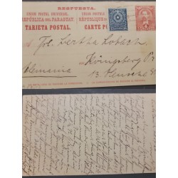 J) 1903 PARAGUAY, 4 CENTS RED, 12A, POSTCARD, POSTAL STATIONARY, UNIVERSAL POSTAL UNION, CIRULATED COVER