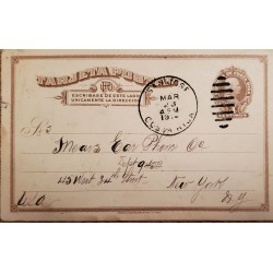J) 1916 COSTA RICA, COLON, 4 CENTS BROWN, POSTCARD, POSTAL STATIONARY, CIRCULATED COVER, FROM COSTA RICA TO NEW YORK