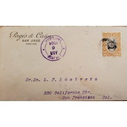 J) 1904 COSTA RICA, BRAULIO CARRILLO, CIRCULATED COVER, FROM COSTA RICA TO CALIFORNIA