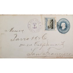 J) 1907 COSTA RICA, PORT LEMON, POSTAL STATIONARY, 5 CENTS BLUE, CIRCULATED COVER, FROM SAN JOSE TO CALIFORNIA