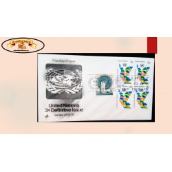 O) 1976 UNITED NATIONS, NEW YORK, SYMBOLIC FLAGS FORMING DOVE, PEACE, FDC XF