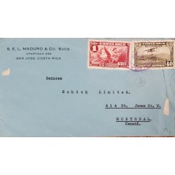 J) 1934 COSTA RICA, AIRPLANE OVER MOUNTAIN, ANGEL, MULTIPLE STAMPS, AIRMAIL, CIRCULATED COVER FROM COSTA RICA TO MONTREAL