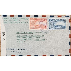 J) 1942 COSTA RICA, UNIVERSITY COSTA RICA, MULTIPLE STAMPS, AIRMAIL, CIRCULATED COVER, FROM COSTA RICA TO NEW YORK