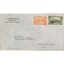 J) 1942 COSTA RICA, HEREDIA NATIONAL SCHOOL, MULTIPLE STAMPS, AIRMAIL, CIRCULATED COVER, FROM COSTA RICA TO LOS ANGELES