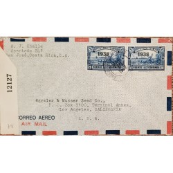 J) 1938 COSTA RICA, COLON, WITH OVERPRINT IN BLACK, OPEN BY EXAMINER, AIRMAIL, CIRCULATED COVER, FROM COSTA RICA TO CALIFORNIA