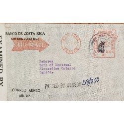 J) 1942 COSTA RICA, METTER STAMPS, OPEN BY EXAMINER, BANK NOTE, AIRMAIL, CIRCULATED COVER, FROM COSTA RICA TO CANADA