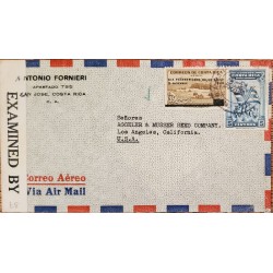 J) 1942 COSTA RICA, FLAG, PAN AMERICAN HEALTH DAY, OPEN BY EXAMINER, MULTIPLE STAMPS, AIRMAIL, CIRCULATED