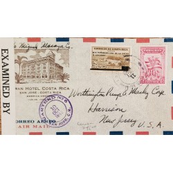 J) 1942 COSTA RICA, PAN AMERICAN HEALTH DAY, FLAG, MULTIPLE STAMPS, OPEN BY EXAMINER, AIRMAIL, CIRCULATED