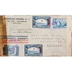 J) 1943 COSTA RICA, ANGEL, FLAGS, OPEN BY EXAMINER, MULTIPLE STAMPS, AIRMAIL, CIRCULATED COVER