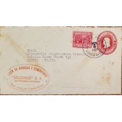 J) 1937 COSTA RICA, COLON, UPU, POSTAL STATIONARY, AIRMAIL, CIRCULATED COVER, FROM COSTA RICA TO ITALY