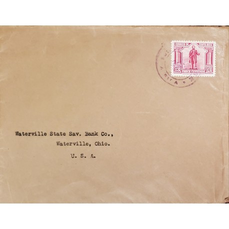 J) 1945 COSTA RICA, 13 CENTS RED, AIRMAIL, CIRCULATED COVER, FROM COSTA RICA TO USA