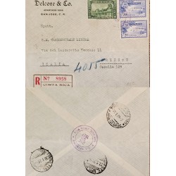 J) 1927 COSTA RICA, AIRPLANE, BUILDING, REGISTERED, MULTIPLE STAMPS, AIRMAIL, CIRCULATED COVER, FROM COSTA RICA TO ITALY