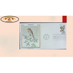 O) 1982 UNITED STATES - USA, VERMONT, FLOWER AND BIRD, CLAVER, SILK, FDC XF