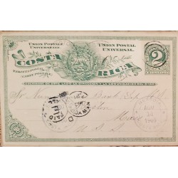 J) 1900 COSTA RICA, NUMERAL, 2 CENTS GREEN, POSTCARD, POSTAL STATIONARY, CIRCULATED COVER, FROM COSTA RICA TO USA