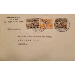 J) 1933 COSTA RICA, RAILWAY, MULTIPLE STAMPS, AIRMAIL, CIRCULATED COVER, FROM COSTA RICA TO GERMANY
