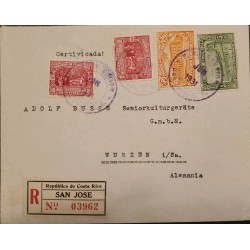 J) 1931 COSTA RICA, SCHOOL, MULTIPLE STAMPS, REGISTERED AND CERTIFICATED, AIRMAIL, CIRCULATED COVER, FROM COSTA RICA TO GERMANY