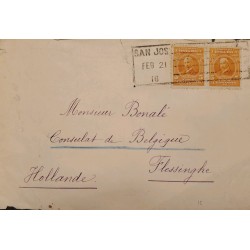 J) 1909 COSTA RICA, MULTIPLE STAMPS, WITH SLOGAN CANCELLATION, CIRCULATED COVER, FROM COSTA RICA TO NETHERLAND