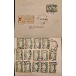 J) 1938 COSTA RICA, COCOS ISLANDS, REGISTERED, MULTIPLE STAMPS, AIRMAIL, CIRCULATED COVER, FROM COSTA RICA TO ITALY