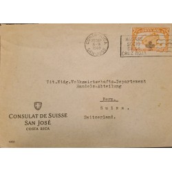 J) 1940 COSTA RICA, MAP, WITH SLOGAN CANCELLATION, RED CROSS, AIRMAIL, CIRCULATED COVER, FROM COSTA RICA TO SWITZERLAND