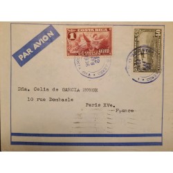 J) 1933 COSTA RICA, ANGEL, AIRPLANE OVER CITY, CASTLE, MULTIPLE STAMPS, REGISTERED, AIRMAIL, CIRCULATED COVER