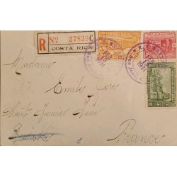 J) 1931 COSTA RICA, SCHOOL, REGISTERED, MULTIPLE STAMPS, AIRMAIL, CIRCULATED COVER, FROM COSTA RICA TO FRANCE