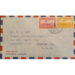 J) 1939 COSTA RICA, AIRPLANE OVER CITY, MULTIPLE STAMPS, AIRMAIL, CIRCULATED COVER, FROM COSTA RICA TO NEW YORK
